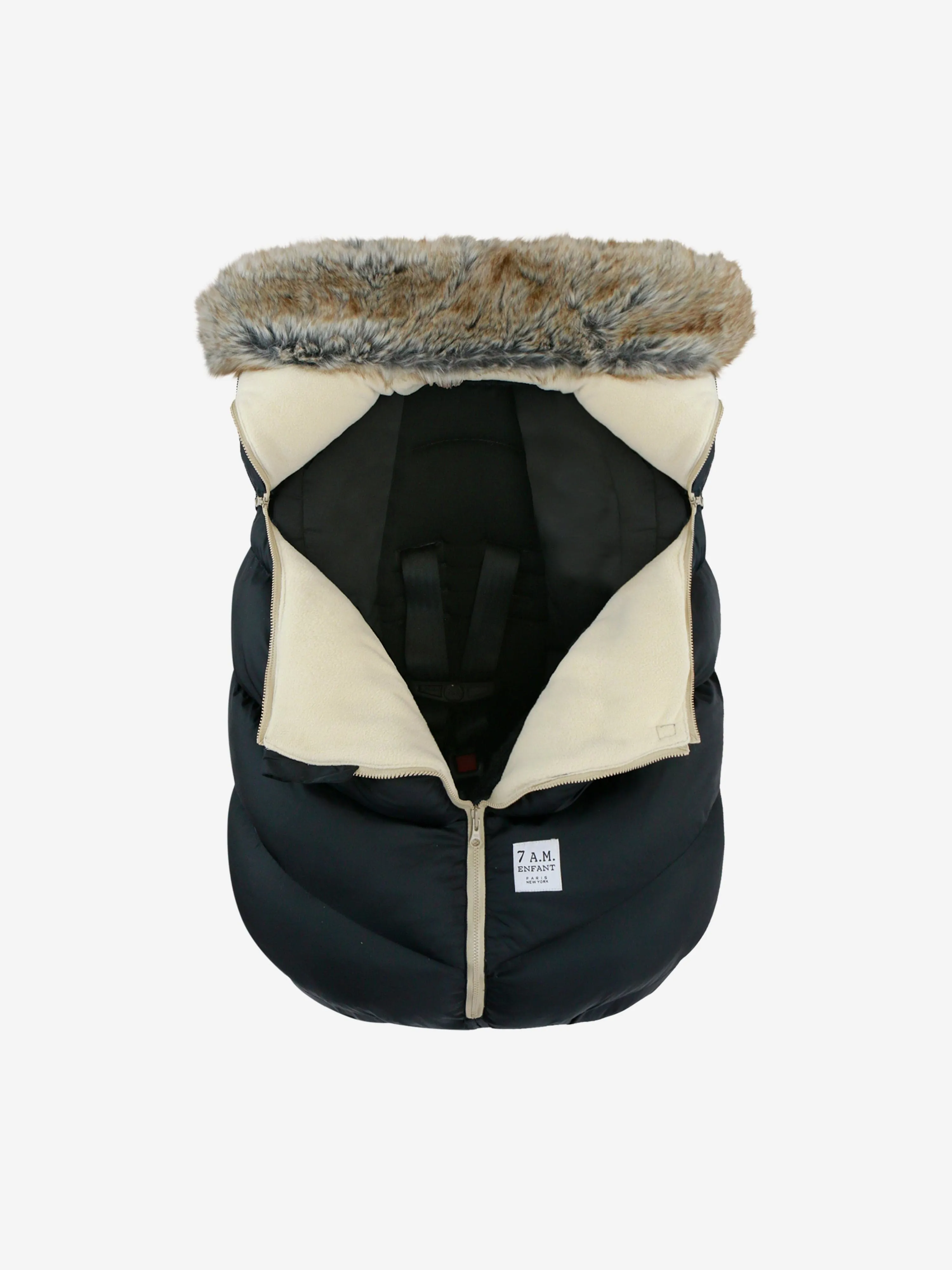 7AM Enfant Baby Car Seat Cocoon Faux Fur-Tundra in Black