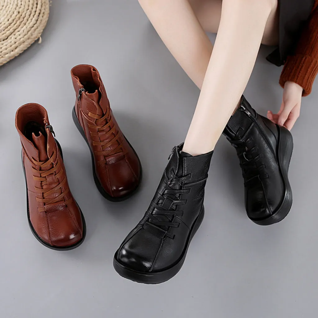 Autumn Winter Comfortable Leather Vintage Short Boots | Gift Shoes