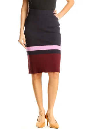 Blue Colorblock Classic Pencil Skirt