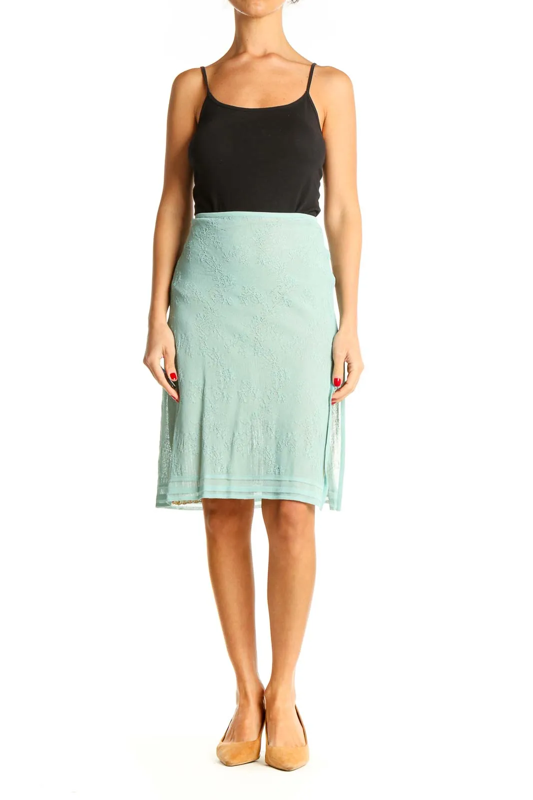 Blue Textured Classic Skirt