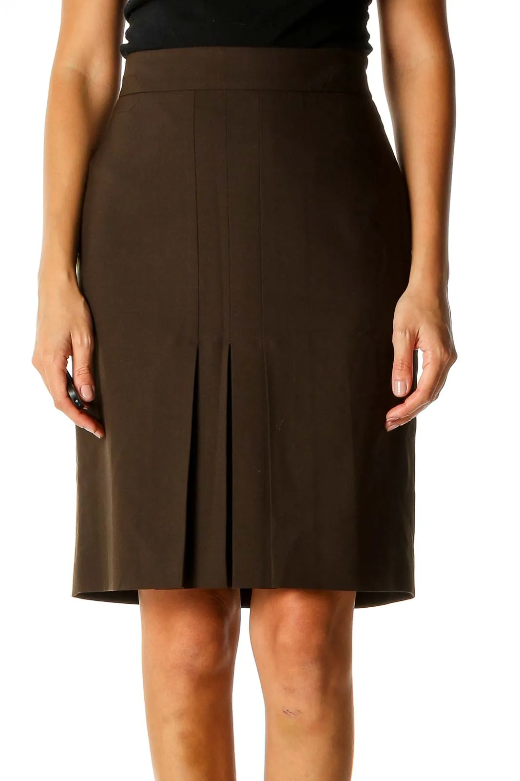 Brown Solid Classic Straight Skirt