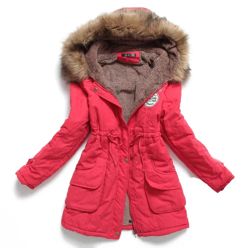 Casual Winter Hooded Jacket with Adjustable Waist and Feathers