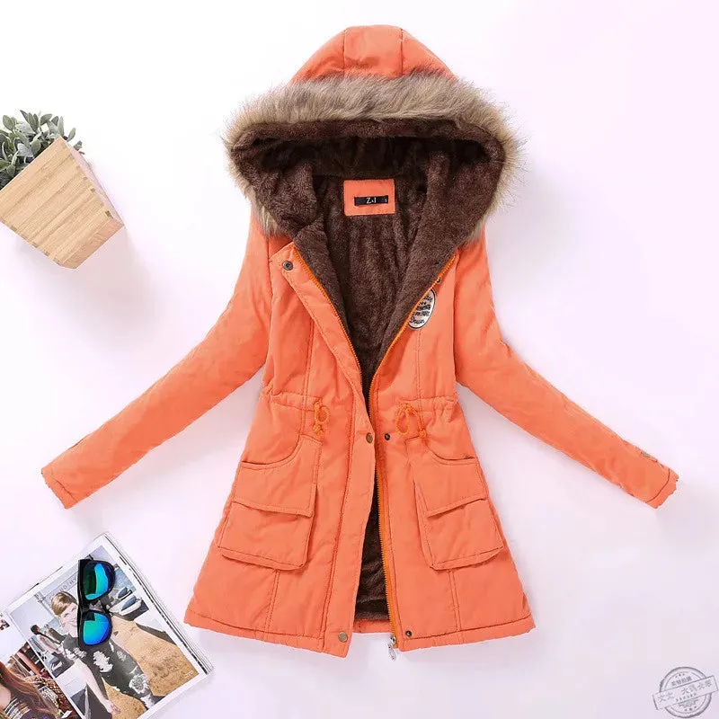 Casual Winter Hooded Jacket with Adjustable Waist and Feathers