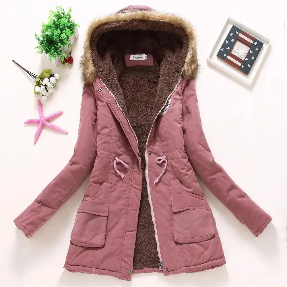 Casual Winter Hooded Jacket with Adjustable Waist and Feathers