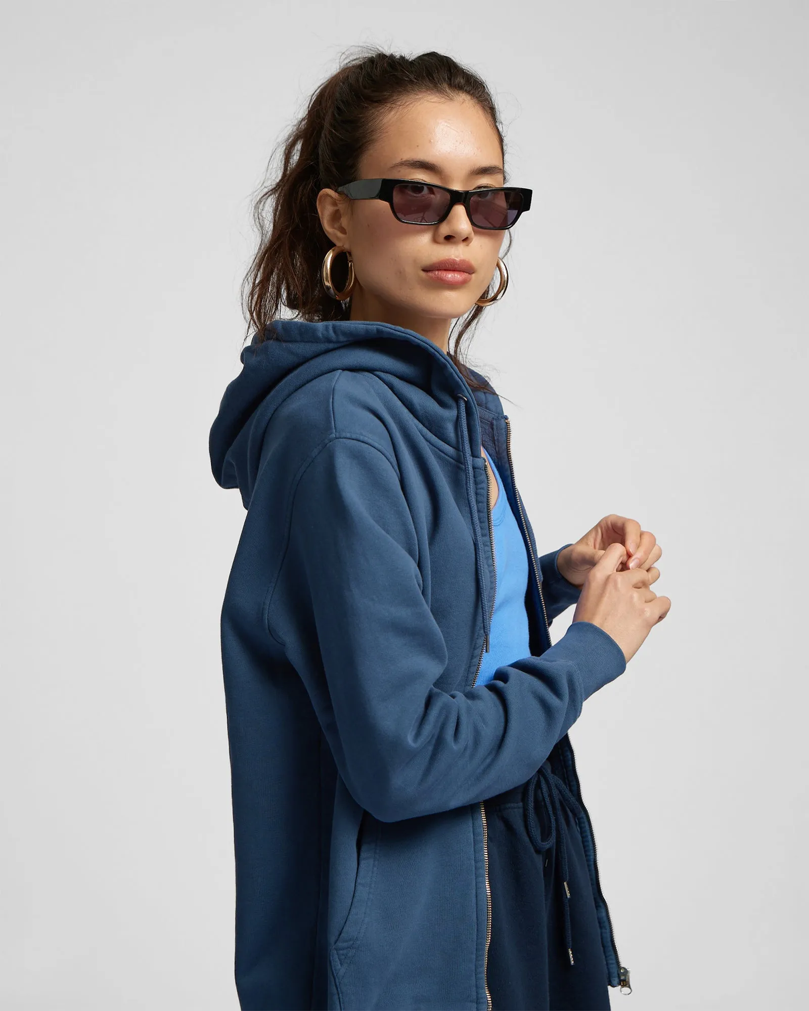 Classic Organic Zip Hood - Pacific Blue