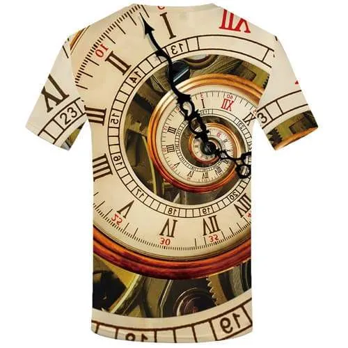 Clock T shirts Men Metal T shirts Funny Vortex Tshirts Casual Mechanical Tshirts Cool Geometric T-shirts Graphic Short Sleeve