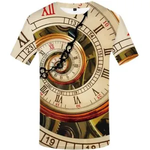 Clock T shirts Men Metal T shirts Funny Vortex Tshirts Casual Mechanical Tshirts Cool Geometric T-shirts Graphic Short Sleeve