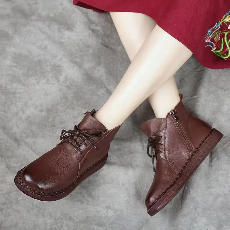 Comfortable Handmade Cowhide Soft Sole Boots Women's Shoes