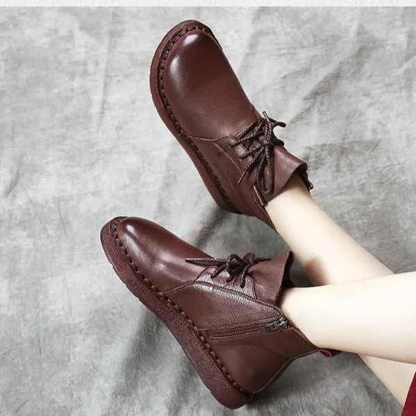 Comfortable Handmade Cowhide Soft Sole Boots Women's Shoes