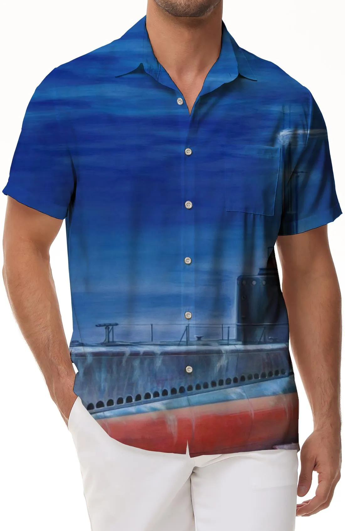 Deep Sea Ship Hawaiian Button-lined Vacation Trend Casual Loose Men's Short Sleeve Shirt Beach Essential