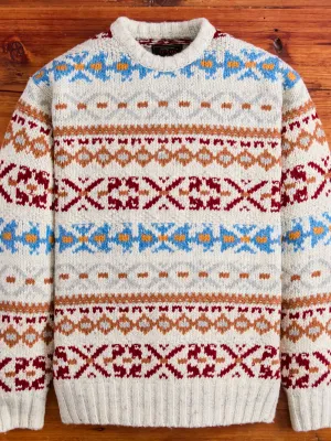 Fair Isle 3-Gauge Crewneck Sweater in Off White