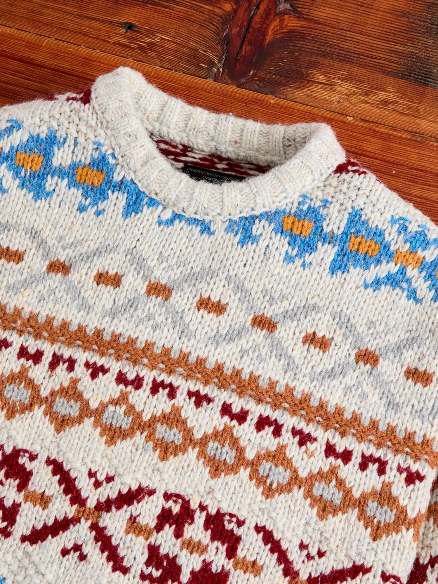 Fair Isle 3-Gauge Crewneck Sweater in Off White