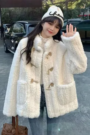 Flytonn-cute winter outfits casual winter outfits christmas outfit party look inspos Loose Wool Knitting Casual Jacket