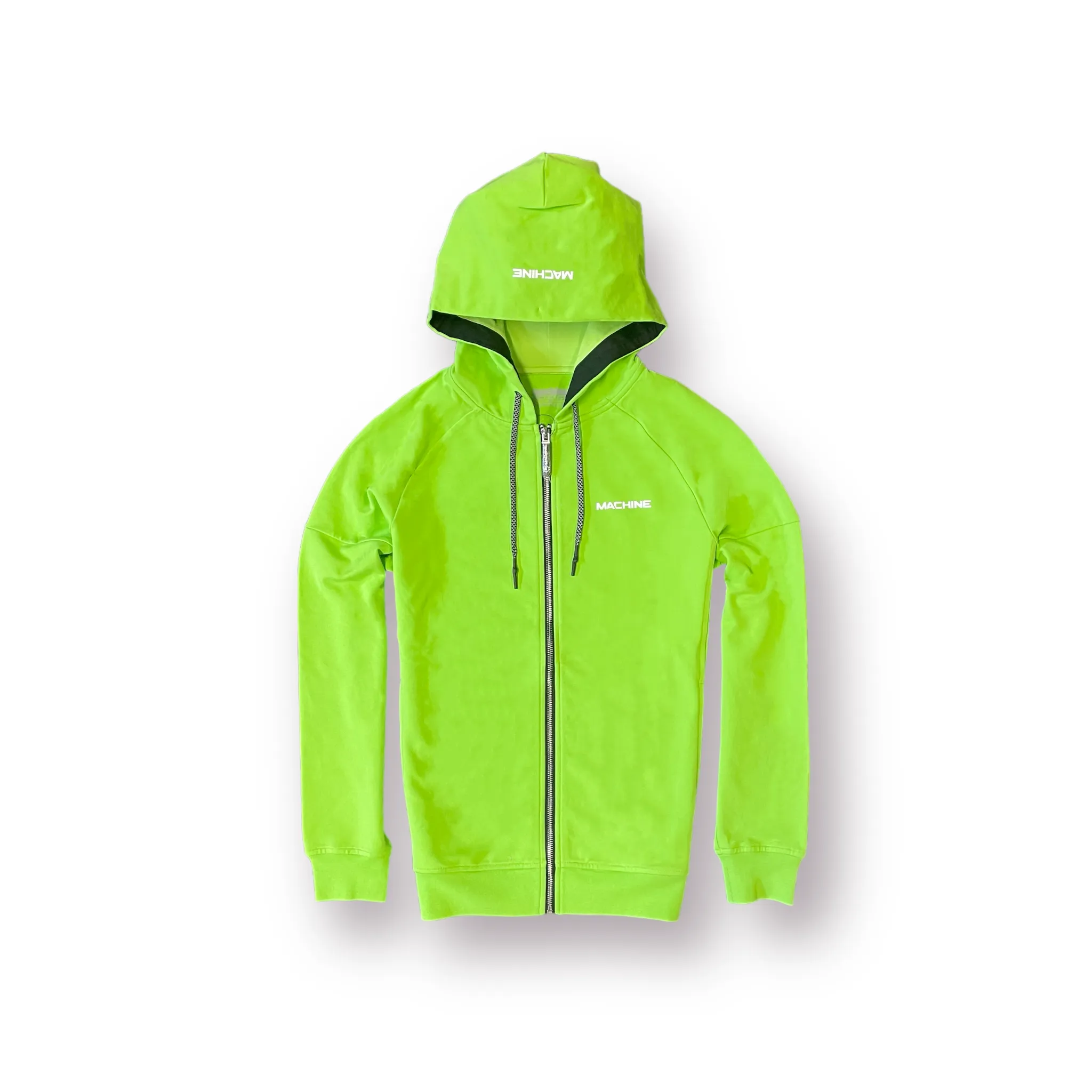 Great Jones Full Zip Cotton Hoodies in Neon Green