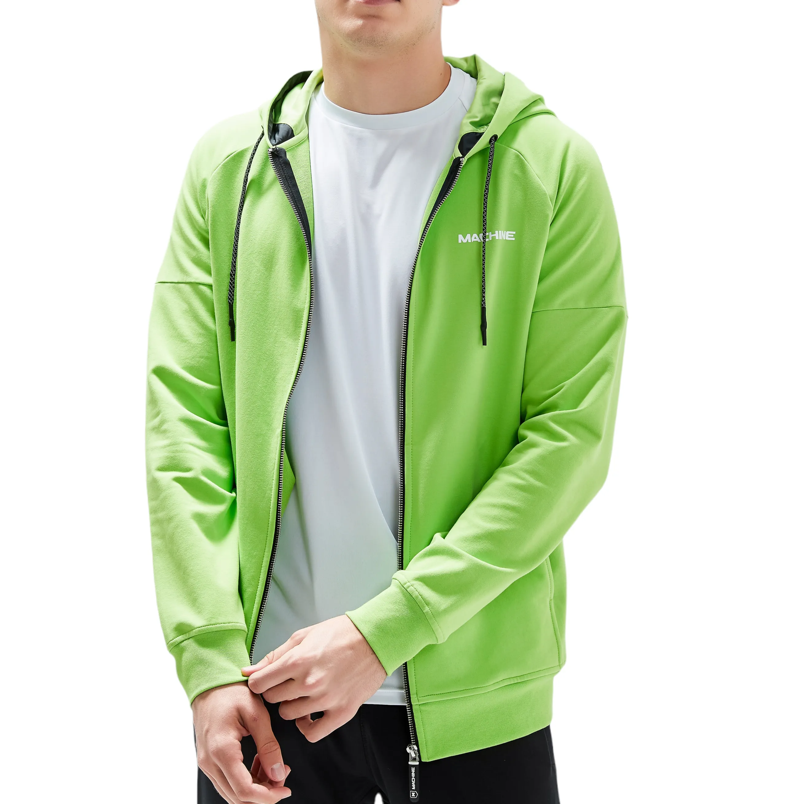 Great Jones Full Zip Cotton Hoodies in Neon Green