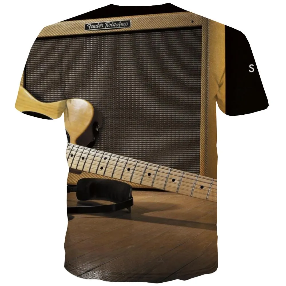 Guitar T shirts Men Music Tshirts Cool Wooden T shirts Funny Metal Tshirts Casual