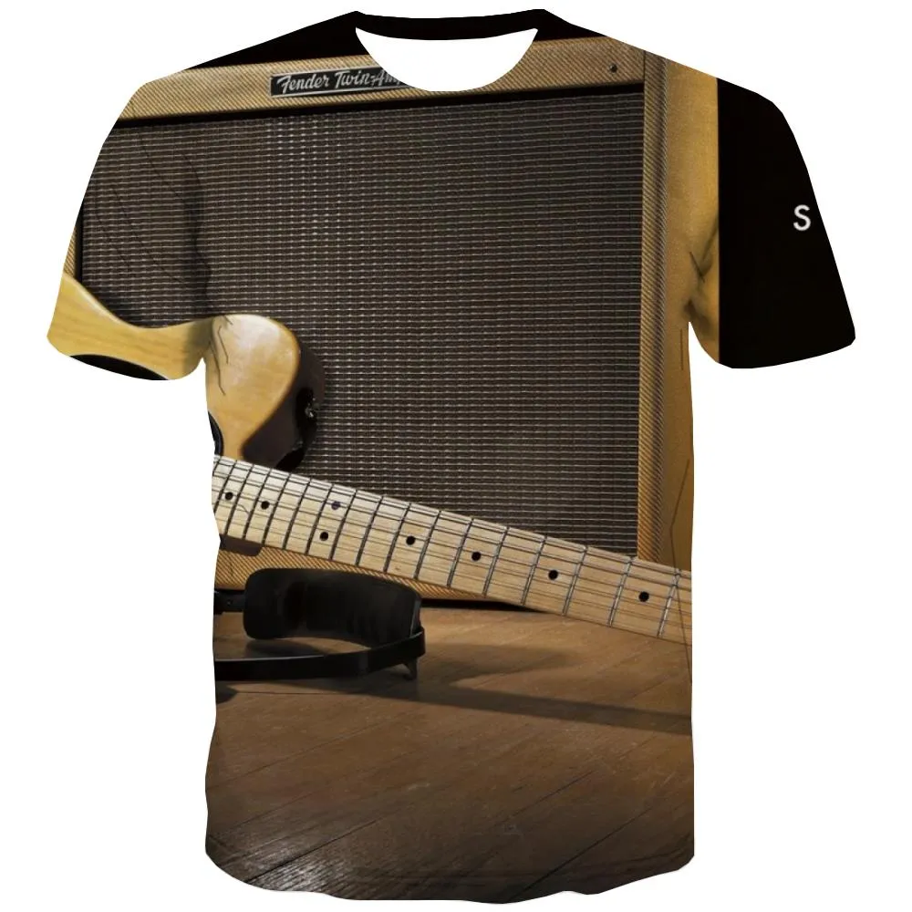 Guitar T shirts Men Music Tshirts Cool Wooden T shirts Funny Metal Tshirts Casual