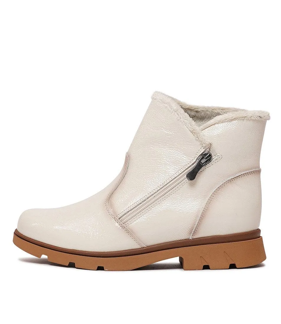 Hf-21062Ne Ivory Patent Ankle Boots