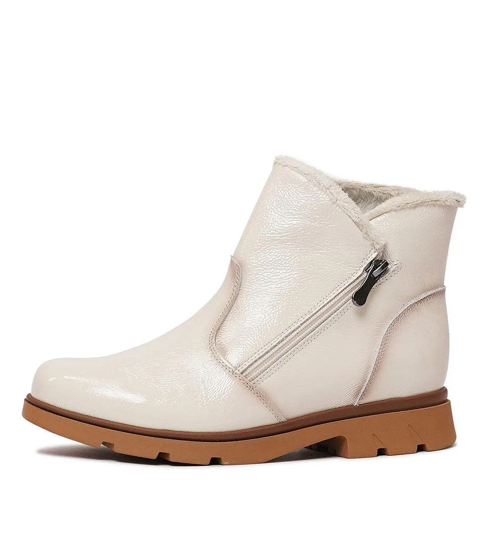 Hf-21062Ne Ivory Patent Ankle Boots