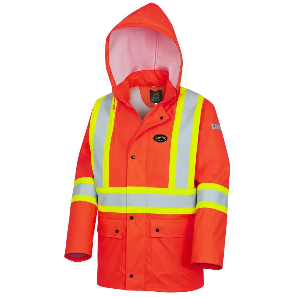 Jacket - Pioneer Hi-Viz Orange Flame Resitant/Polyurethane Waterproof Safety Jacket with Pockets 5892PKT