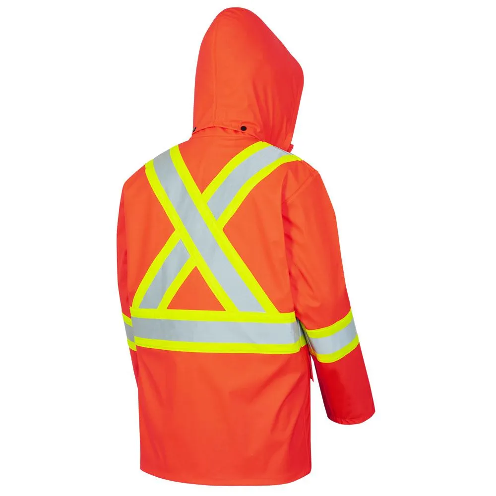 Jacket - Pioneer Hi-Viz Orange Flame Resitant/Polyurethane Waterproof Safety Jacket with Pockets 5892PKT