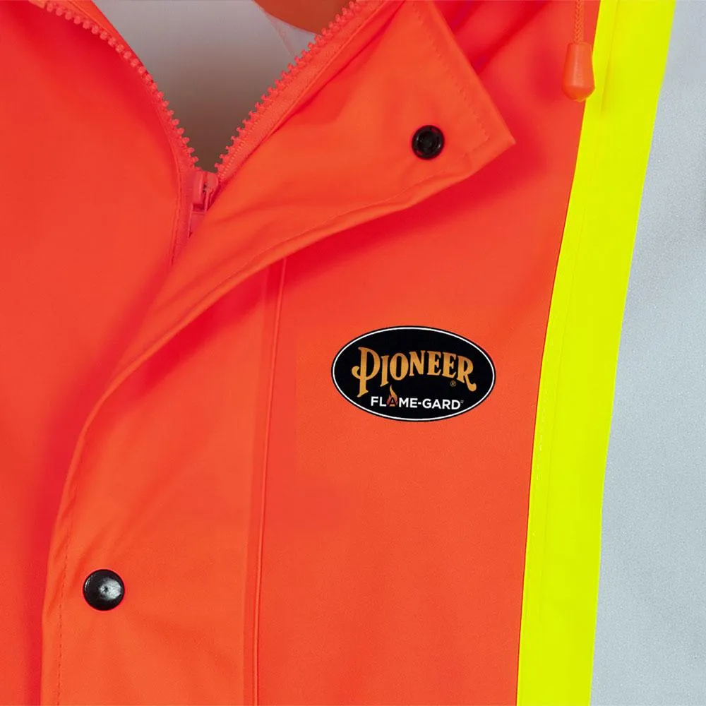 Jacket - Pioneer Hi-Viz Orange Flame Resitant/Polyurethane Waterproof Safety Jacket with Pockets 5892PKT