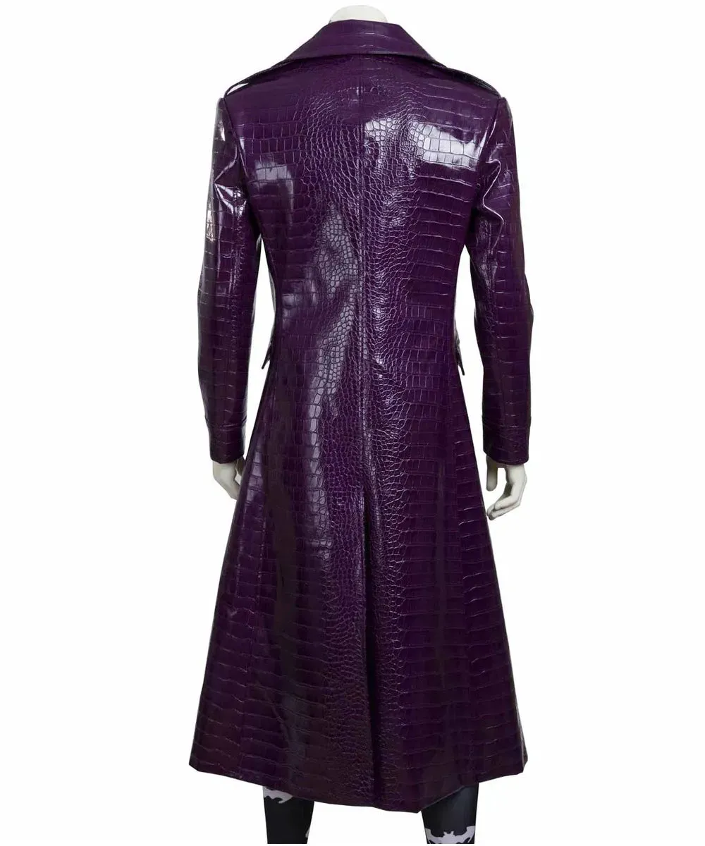 Joker Suicide Squad Jared Leto Purple Crocodile Pattern Leather Coat