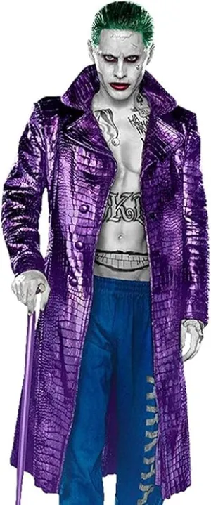 Joker Suicide Squad Jared Leto Purple Crocodile Pattern Leather Coat