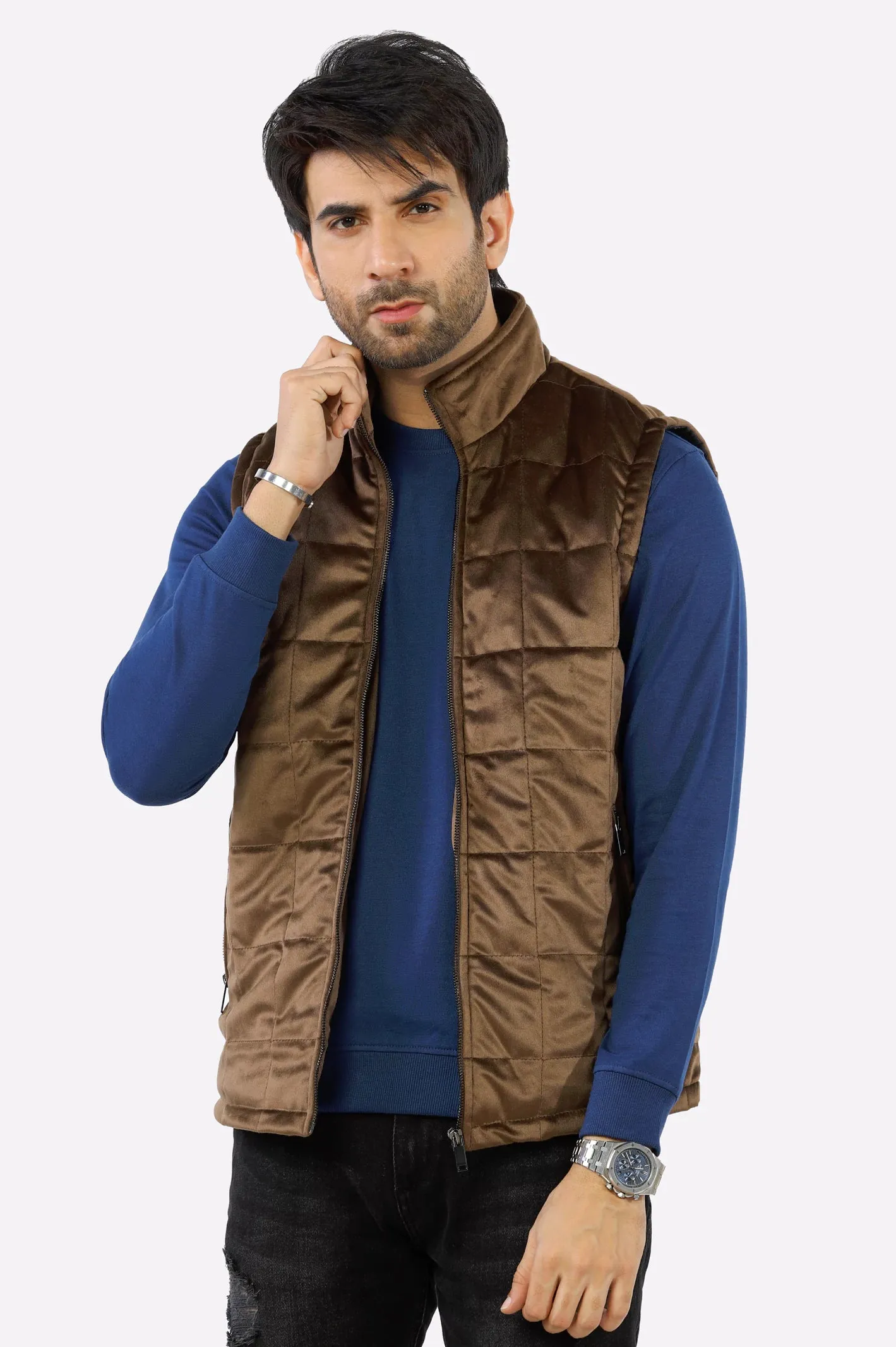 Khaki Quilted Puffer Vest for Mens