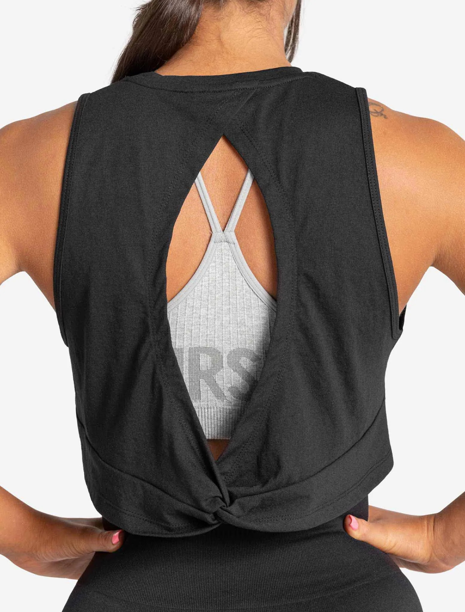 Knot Back Crop Tank - Black