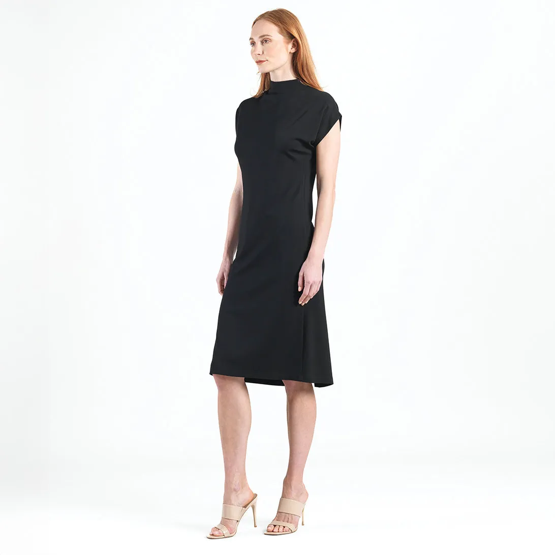 Lightweight Ponte - High Neck Cap Sleeve Midi Dress - Black - Final Sale!