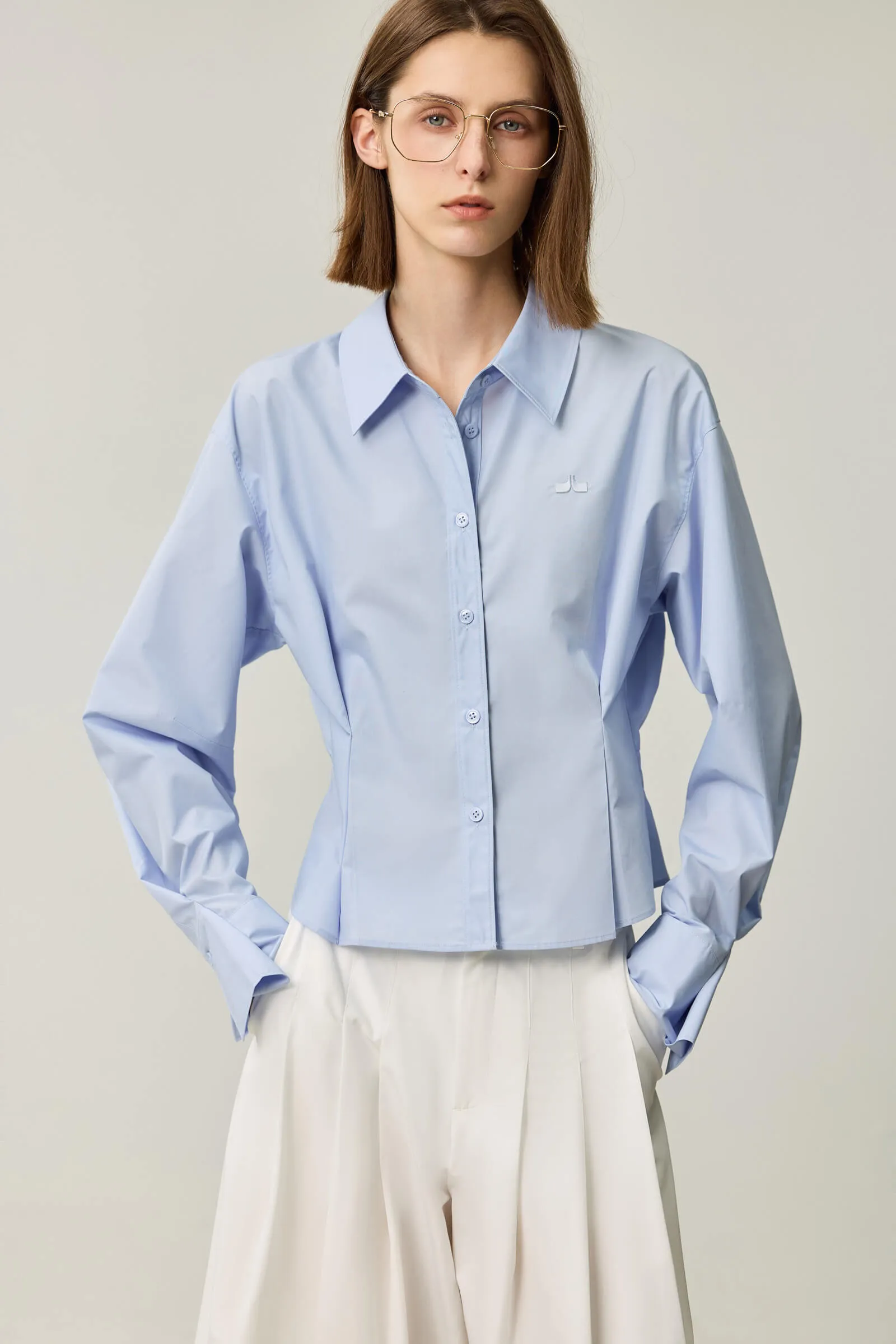 LILY Pleated Waist Slimming Office Shirt