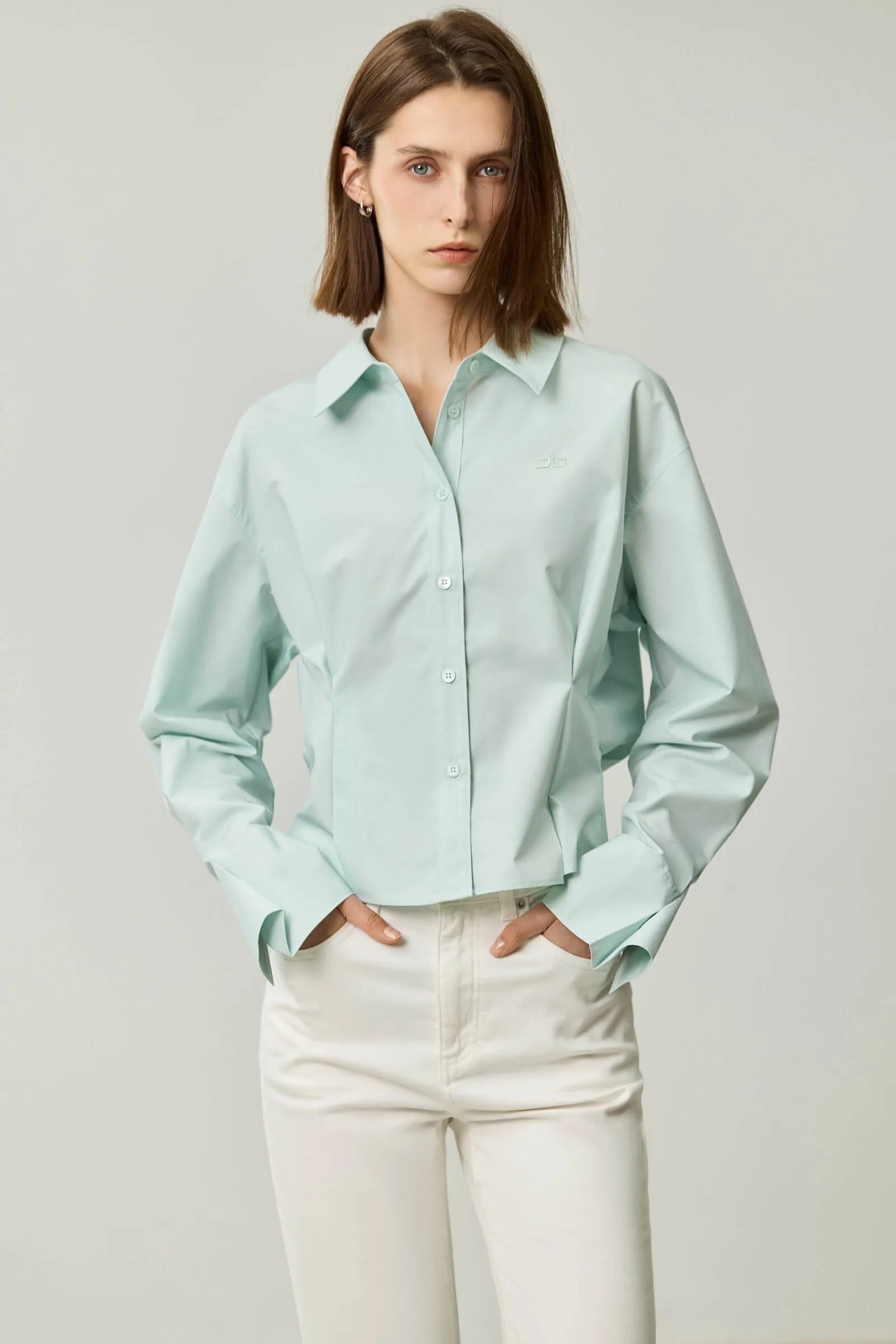 LILY Pleated Waist Slimming Office Shirt