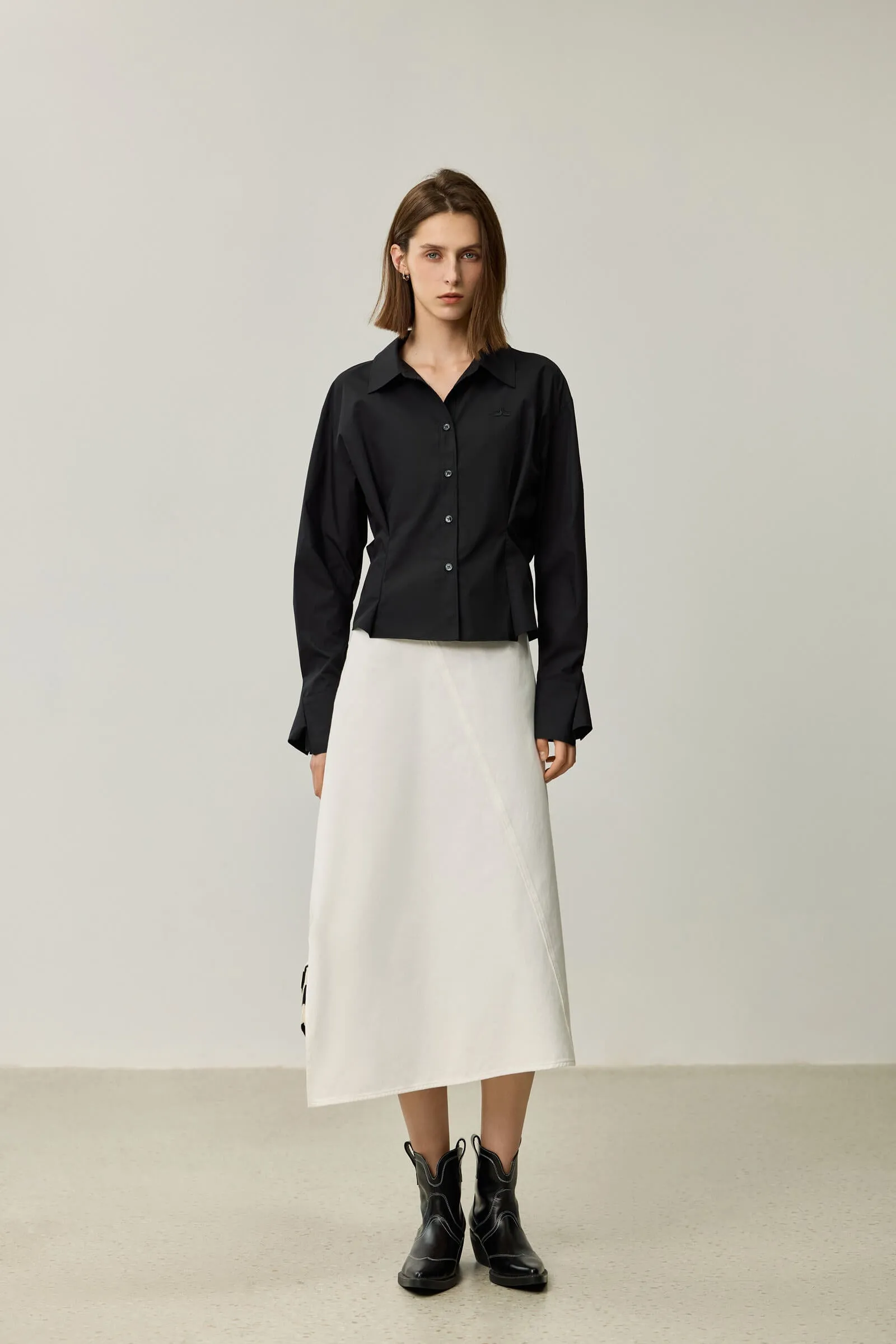 LILY Pleated Waist Slimming Office Shirt