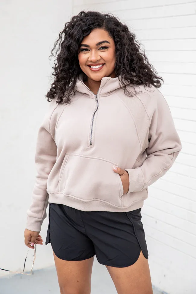 Making It Look Easy Beige Ribbed Shoulder Quarter Zip Pullover FINAL SALE