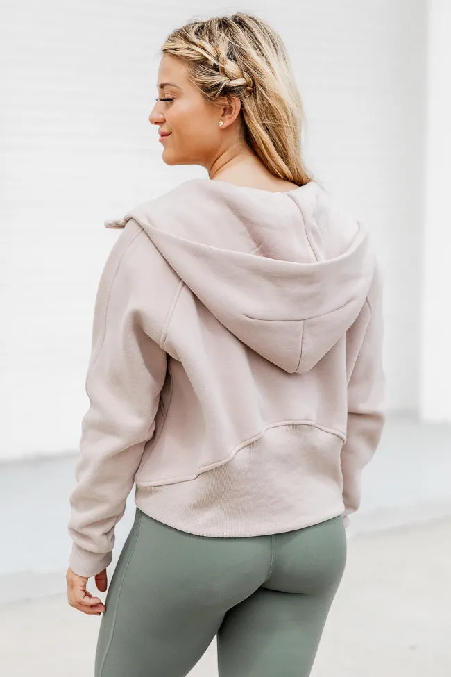 Making It Look Easy Beige Ribbed Shoulder Quarter Zip Pullover FINAL SALE