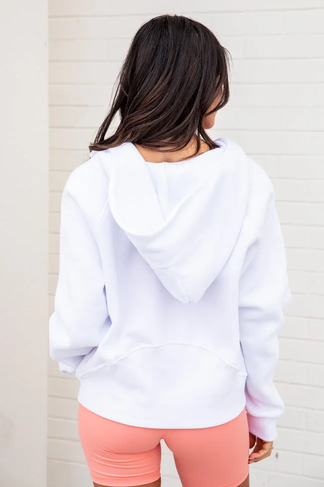 Making It Look Easy White Ribbed Shoulder Quarter Zip Pullover FINAL SALE