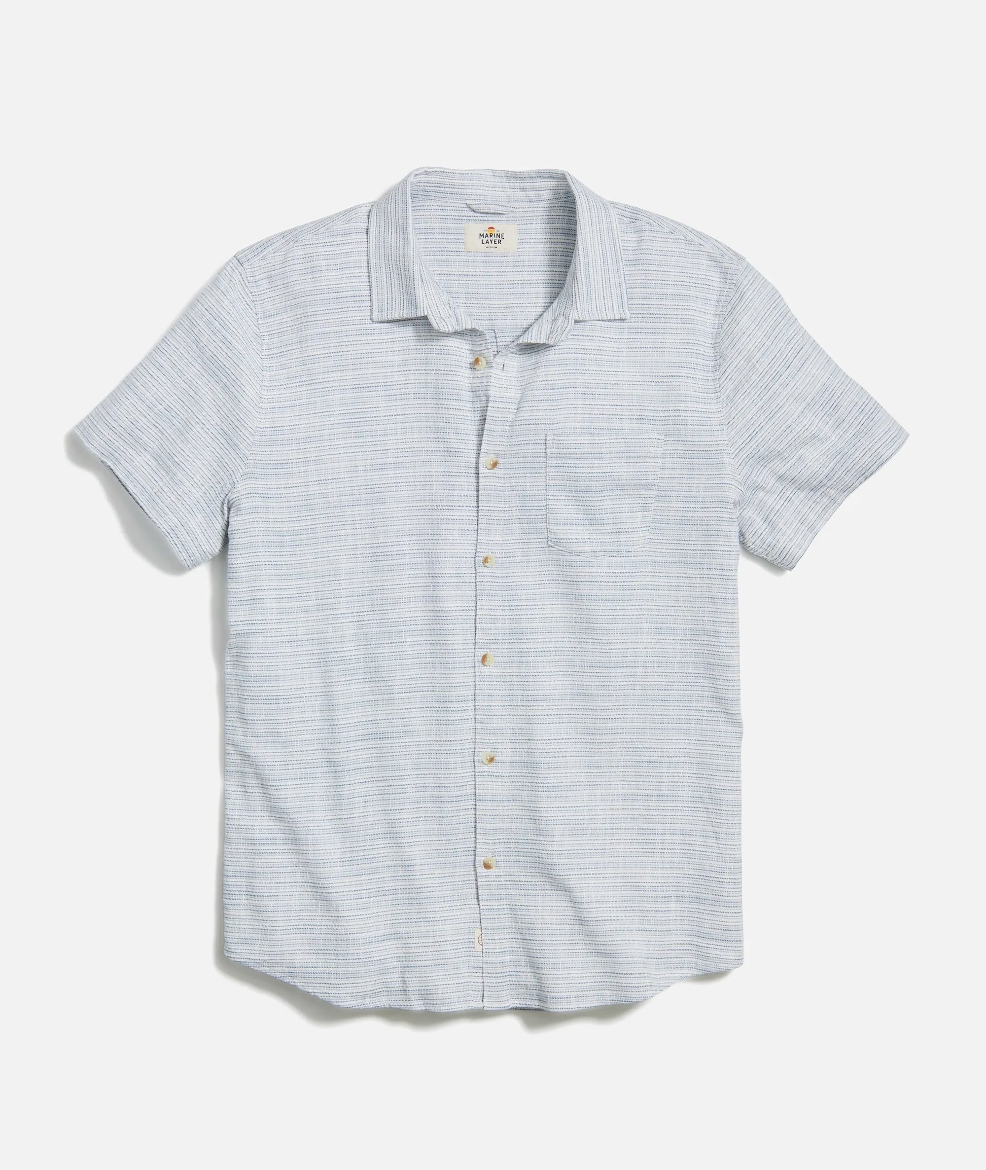 Marine Layer Stretch Selvage Short Sleeve Shirt in Blue Mini Stripe