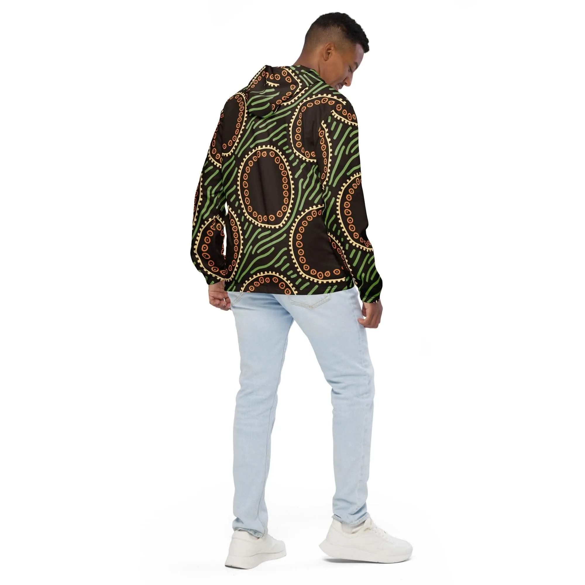 Men's Stylish Geometric Design Hooded Windbreaker Jacket in Earthy Tones