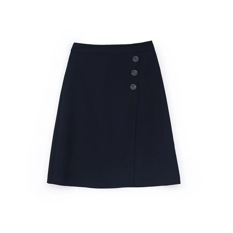 Navy Blue High Waist Classic Knee Length Skirt