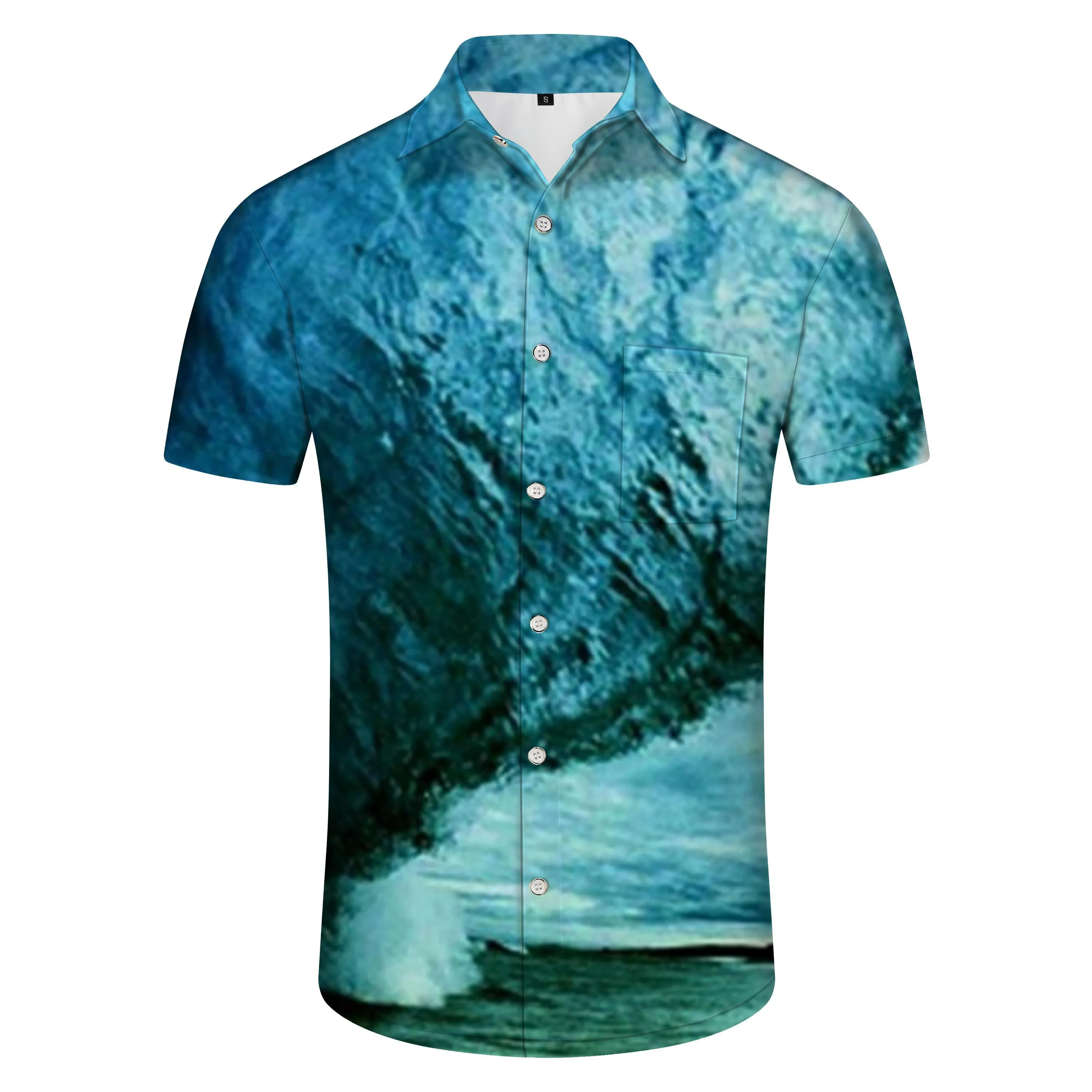 New ocean short sleeve print shirt natural touch button soft transparent casual pocket fashion short sleeve shirt top