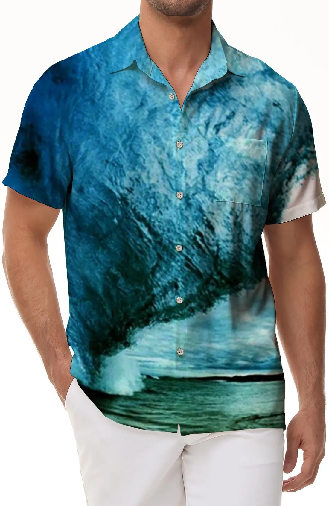 New ocean short sleeve print shirt natural touch button soft transparent casual pocket fashion short sleeve shirt top