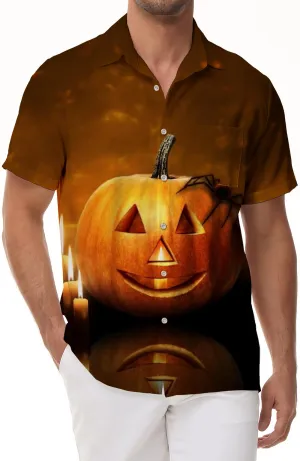 Novelty Pumpkin Head Shirt Halloween Shirt Men's Hawaiian Shirt Short Sleeve