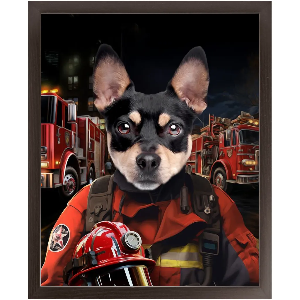 ON FIRE - Firefighter Inspired Custom Pet Portrait Framed Satin Paper Print