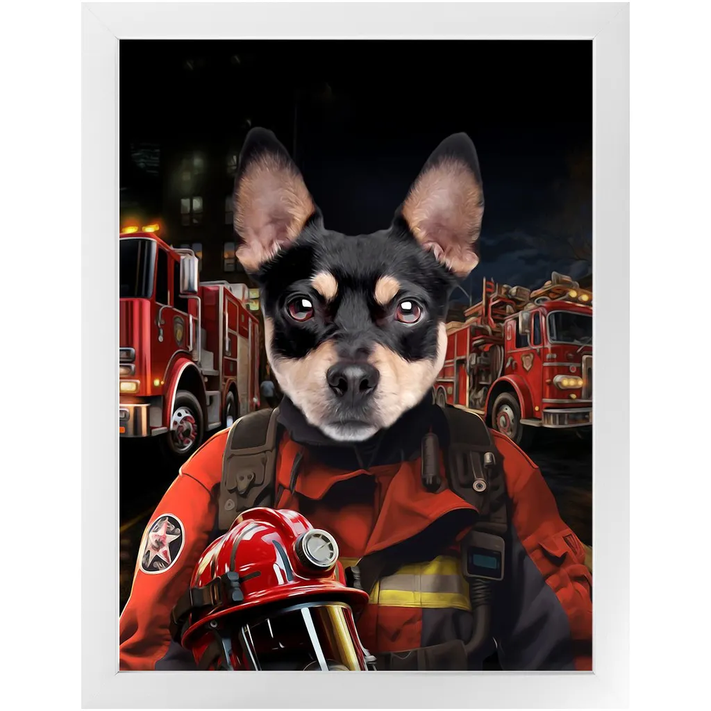 ON FIRE - Firefighter Inspired Custom Pet Portrait Framed Satin Paper Print