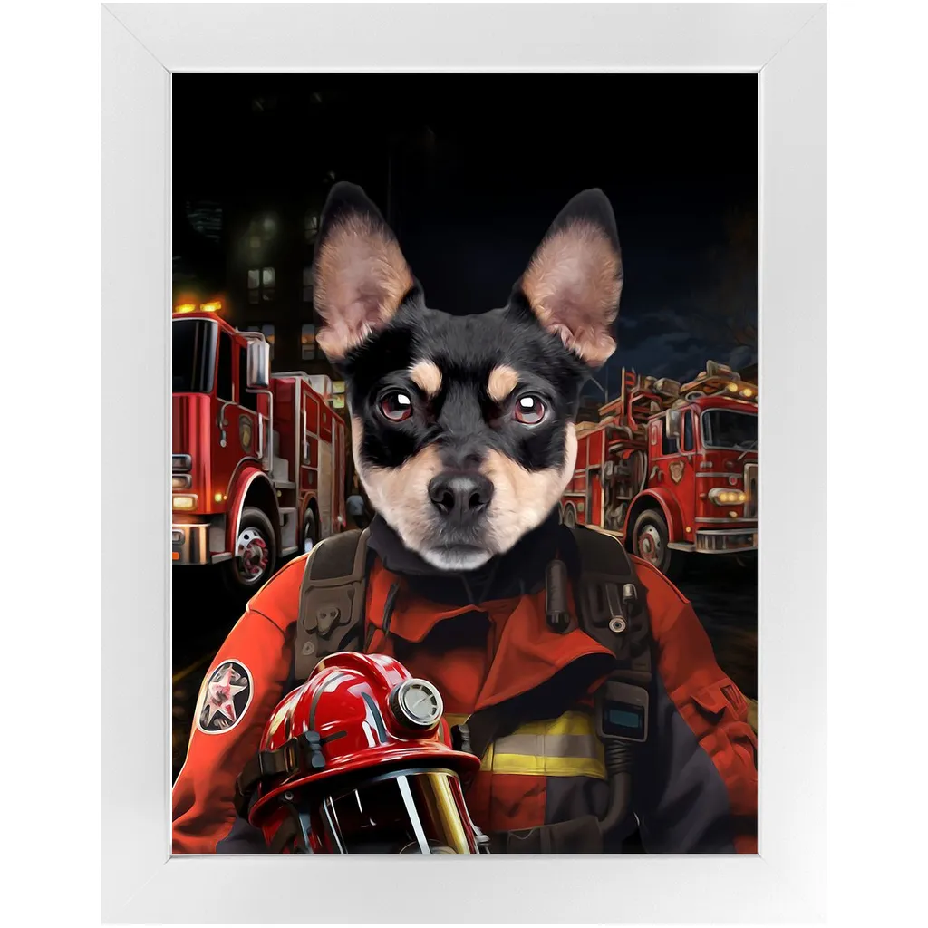 ON FIRE - Firefighter Inspired Custom Pet Portrait Framed Satin Paper Print