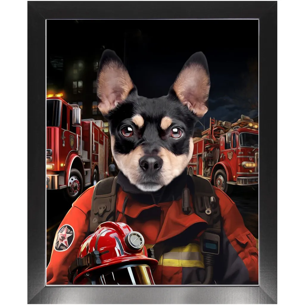 ON FIRE - Firefighter Inspired Custom Pet Portrait Framed Satin Paper Print