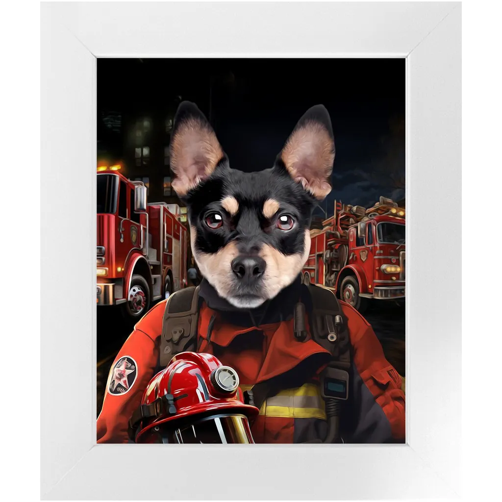 ON FIRE - Firefighter Inspired Custom Pet Portrait Framed Satin Paper Print