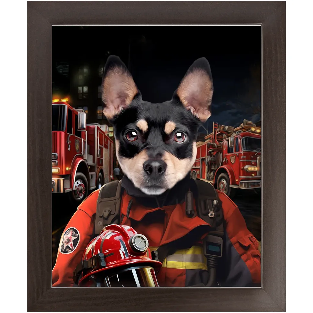 ON FIRE - Firefighter Inspired Custom Pet Portrait Framed Satin Paper Print