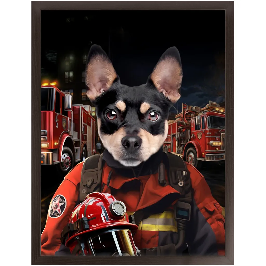 ON FIRE - Firefighter Inspired Custom Pet Portrait Framed Satin Paper Print